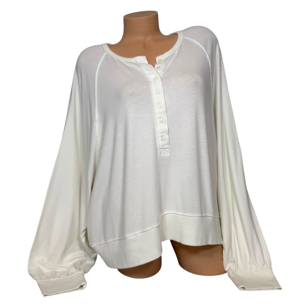 Aerie Women's XXL Ivory Ribbed Oversized Long Sleeve Relaxed Fit Pullover Top